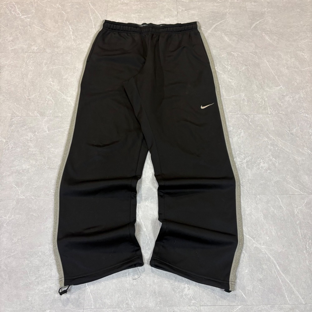 Nike Therma-FIT Mens Black Grey Stripe Fleece Track Pants Large 4097